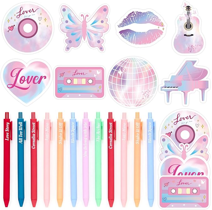 12 Set Singer Sticky Notes with Cute Music-Inspired Gel Pens, Era’s Singer Self Stick Notes Memo Pads for Home School Birthday Party Favors Gifts Office Supplies for Music Fans