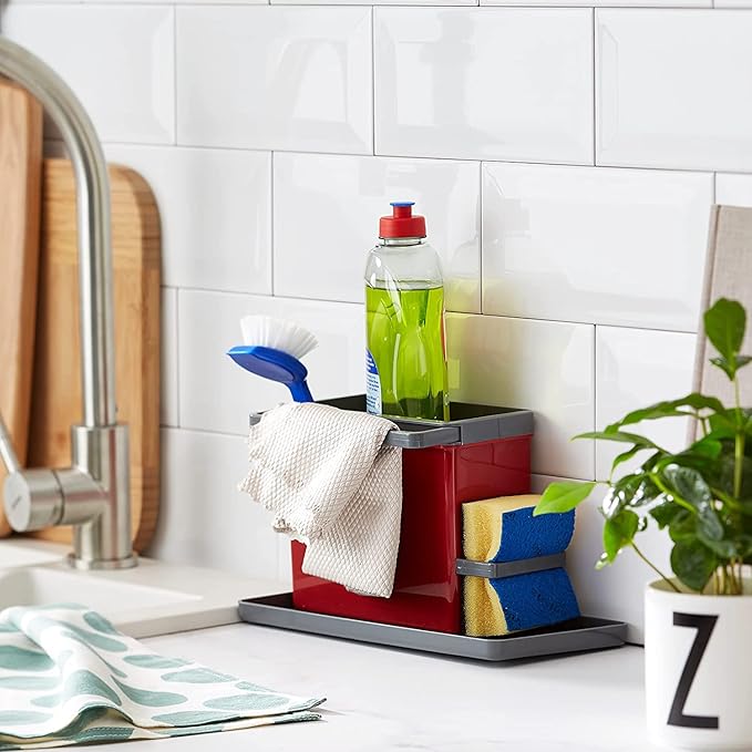 Metaltex Sink Tidy, Plastic -ABS, Red/Grey, 24 x 13 x 14 cm