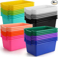 Dandat 36 Pcs Plastic Book Bins for Classroom Library Colorful Scoop Front Cubby Bins Stackable Toy Storage Containers with Handles for School Home Office Nursery Daycare (Bright Color)