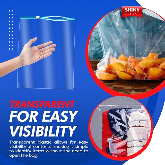 Extra Large Jumbo Size 3 Gallon Slider Storage Bags, 25 Bigger Resealable Extra Large Clear Plastic, 2 Mil Thick for Moving, Food Meal Preparation, Clothing, Toys, Shoes, Toiletries, Snacks
