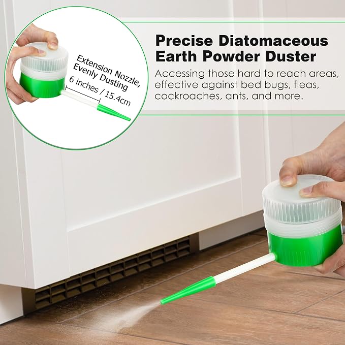 Qualirey 1 Pack Diatomaceous Earth Powder Duster with 6 Inch Extension Nozzle, Diatomaceous Earth Powder Duster for Pest Control, Sprayer for Indoor and Outdoor Use | Diatomaceous Earth Powder Duster for Pest Control, Sprayer for Garden, Yard Indoor an...