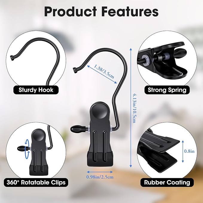 36 Pack Boot Hangers Clips for Closet, Laundry Hooks Hanging Clips Pants Hangers with Clips Legging Organizer Clothes Pins Hanger Clips for Closet Organizer Towel Socks Hats Jeans Home Travel Black
