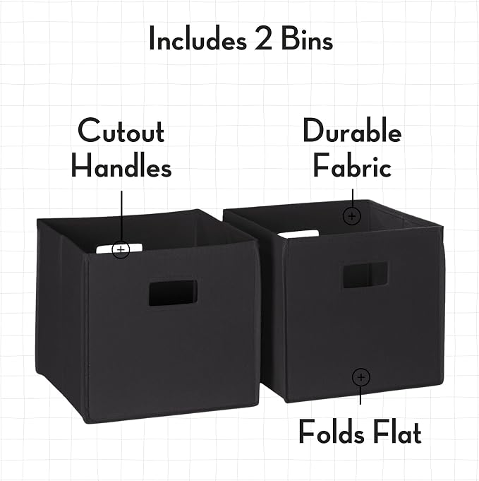 RiverRidge Folding Storage Bins - 2-pack of 10in Tall Black Cubes | Fabric Bins, Set of 2 Storage Cubes, Cut-out Handles, Playroom Closet Organizer, Collapsible Cubby with Bottom Board Insert