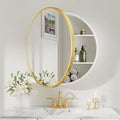 Keonjinn 26 x 26 Round Medicine Cabinets for Bathroom, Gold Surface Mount Metal Framed Medicine Cabinet with Mirror, Modern Medicine Cabinet Wall Mount Only, Farmhouse Mirrored Cabinet with Storage
