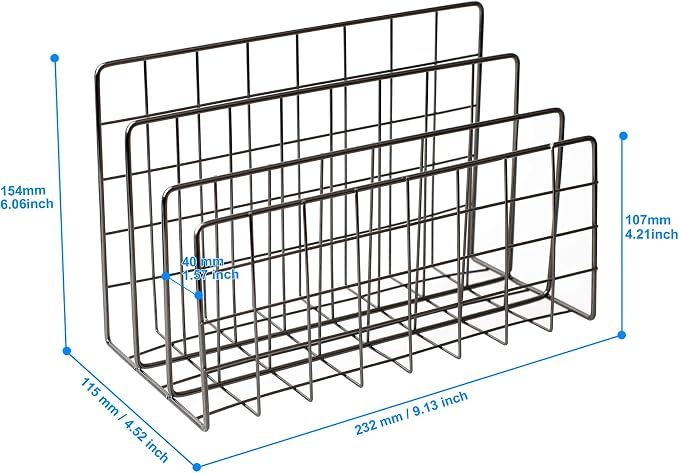 Desktop Mail Organizer File Organizer for Letters 3 Slot, Gray | Metal Wire Mail Sorter Letter Organizer Magazine Rack for Mails, Books, Postcards, Brochures, Mail Holder