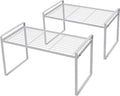 Shantton 2Pack Cabinet Shelf Organizer Storage Rack Space Saving for Kitchen Counter Pantry Bathroom Cupboard Under Sink Office Table Steel Stackable Rust Resistant Heavy Duty Nonslip 16” White - Tall
