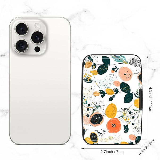 Card Holder Credit Cards Holder for Women RFID wallet women Business Card Holder Wallet Mini Aluminum Card Wallet RFID Blocking Slim Metal Hard Card for Women, Flower Seamless Pattern
