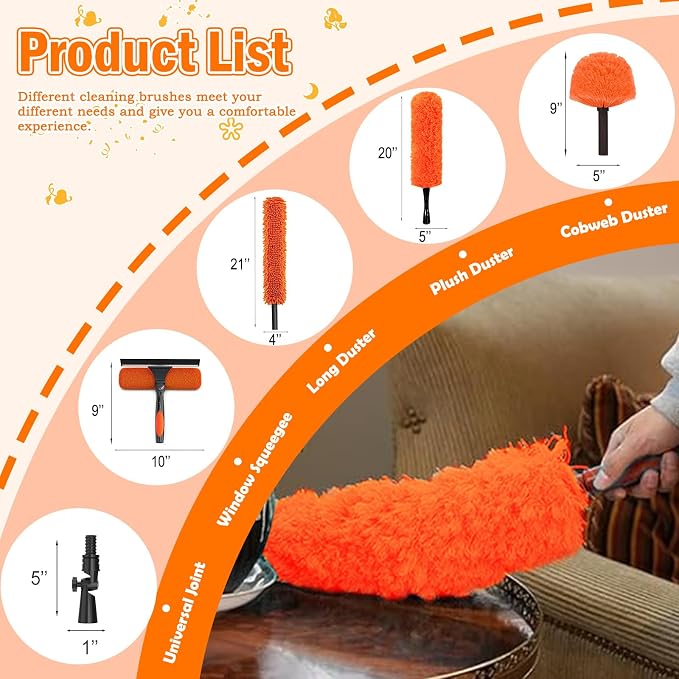 LAANPOLE 20FT High Reach Duster Cleaning Kit with Extension Pole, High Ceiling Fan Cleaner Duster Tool for Fan Blades, Window Washing Kit with Microfiber Feather Duster & Window Squeegee