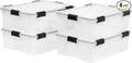IRIS USA WeatherPro 41 Qt Storage Bins with Lids, 4 Pack, BPA-Free Plastic Gasket Box with Tight Latch and Seal, Stackable Nestable Tote Tub - Clear/Black