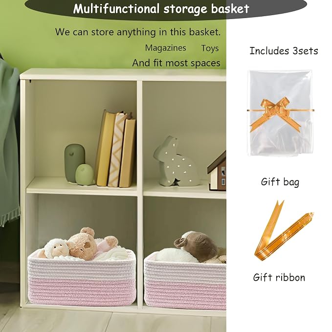 COMFY-HOMI 11.5"x7.5"x4.7" Storage Baskets for Organizing | Cotton Rope Woven Basket | Toy Storage Bin Box | Basket for Shelves, Closet Organizer Bin, Decorative Closet Shelf, 1 Pack