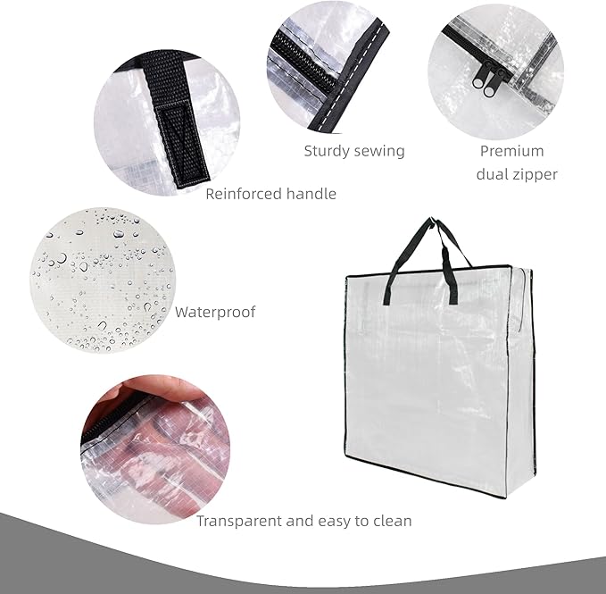 3 Pack Clear Storage Bags with Zipper and Handles, Blanket Bags For Closet Storage, Moving and Packing Supplies for College, Underbed Storage Organizer for Clothes Pillow Bedding Christmas Wreath