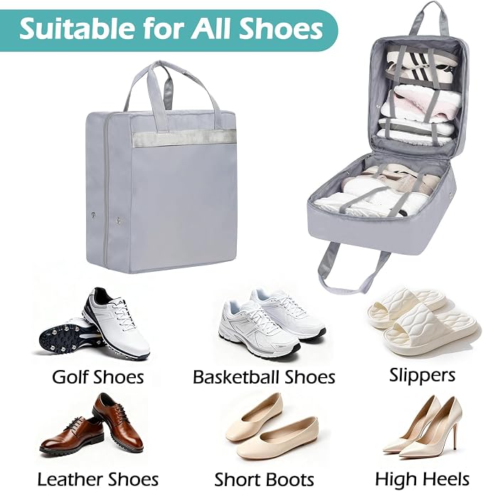 ZHIERNA Shoe Bags for Travel with Handle, Travel Shoe Bags for Packing, Portable Shoes Storage Bag Organizer, Travel Luggage Shoe Bag for Women Men Holds 6 Pair of Shoes (Grey)