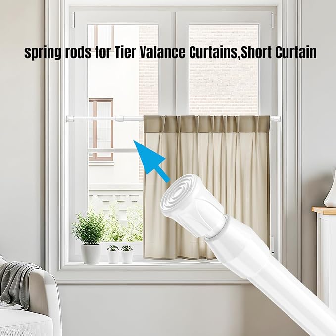 AIZESI Spring Tension Curtain Rods Short Tension Rod (White,27" to 37"-4Pcs)