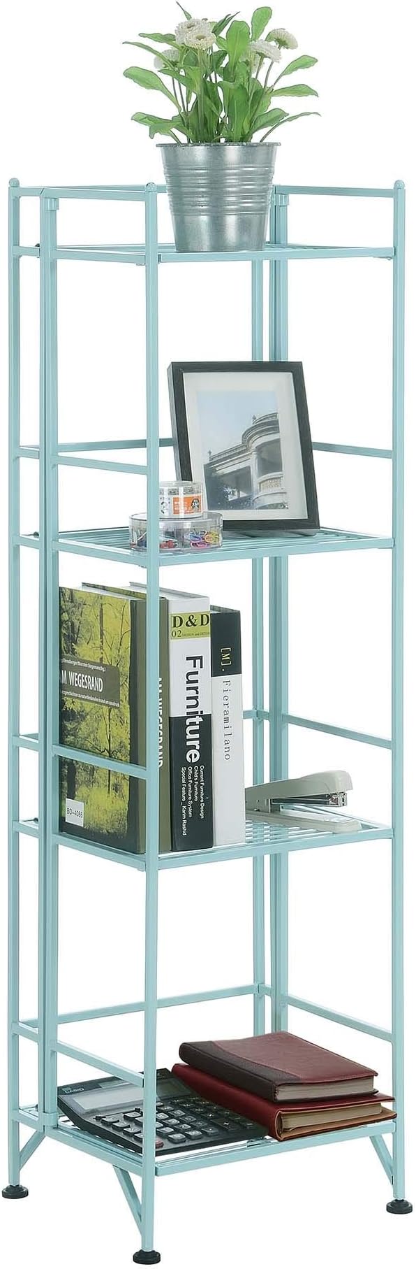 Convenience Concepts Xtra Storage 4-Tier Folding Metal Shelf, Seafoam, 13D x 11.25W x 45H in