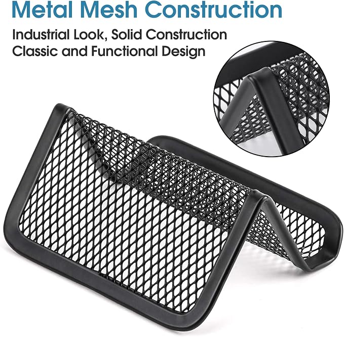 MaxGear Mesh Business Card Holder 6 Pack | Black Metal Mesh Business Card Stand for Desk, Holds up 50 Cards, Durable Mesh Display Organizer for Office Desk, Reception