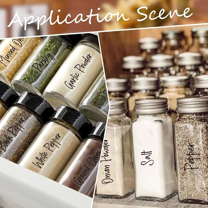 2196Pcs Seasoning Stickers Labels White Spice Name Labels Preprinted Black Cursive Font Words PVC Adhesive Waterproof Tags Decals for Kitchen Food Box Bottles Seasoning Containers