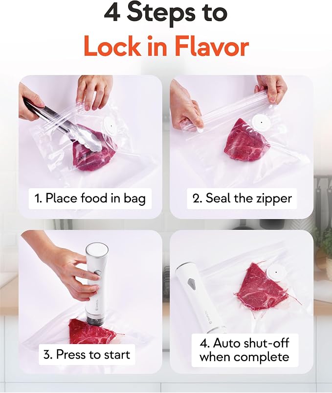 GIRAFFYCO 30 Small Reusable Vacuum Sealer Bags, 8.7 x 8.3 in, Airtight Food | BPA-Free Airtight Bags with Detachable Valve for Handheld Vacuum Sealer, Freezer, Fridge, Meal Prep & Snacks