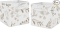 Sweet Jojo Designs Floral Leaf Foldable Fabric Storage Cube Bins Boxes Organizer Toys Kid Baby Children - Set of 2 - Ivory Cream Beige Taupe Gender Neutral Boho Watercolor Botanical Flower Woodland