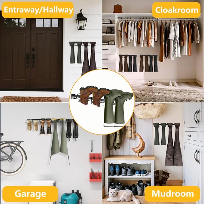 Boot Rack - 4 Pair Wader Hangers Wall Mount Boot Organizer for Tall Boots, Heavy Duty Boot Hangers Holder Sturdy Metal Wall Mounted Shoe Rack for Garage Mudroom Closet Entryway Black 2 Pack