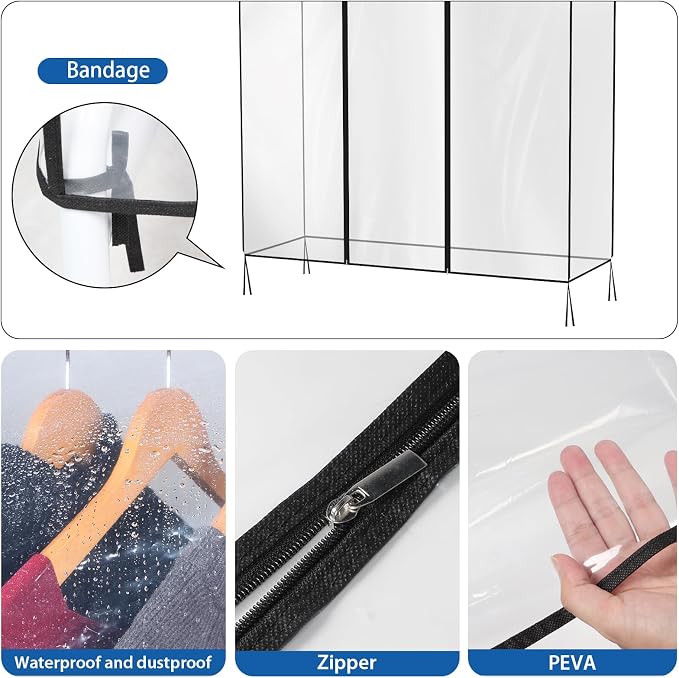 Zilink Clear Garment Rack Cover Clothes Rack Cover 43 in, Transparent | Waterproof, Dustproof, Breathable, 2 Durable Zippers, Clothing Rack Cover for Garment Rack (Rack Not Included)