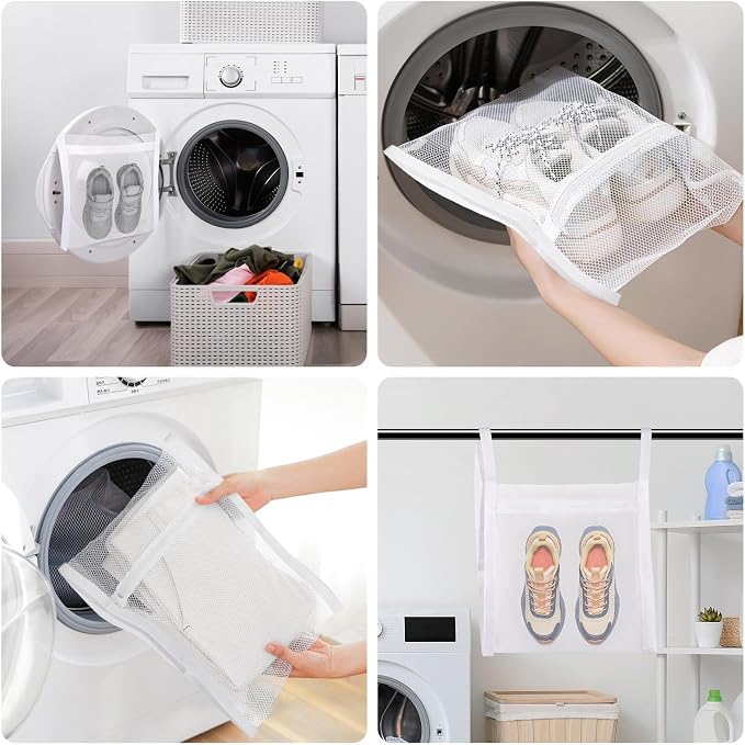Shoe Washing Machine Bag, Shoe Laundry Bag for Washer and Dryer, Include Dry Net Bag, Reusable and Durable Zipper with Hook Design, Shoe Washing Bag for Sneaker (Gray, 1 Pack)