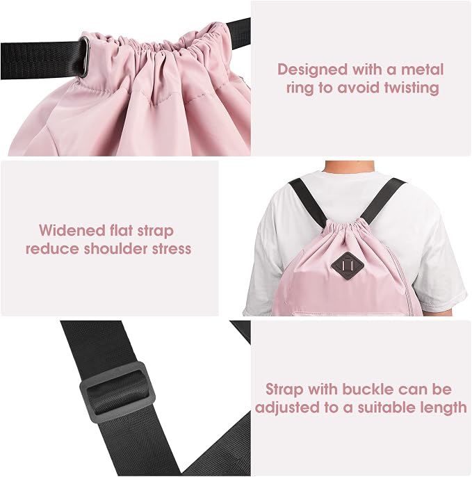WANDF Drawstring Backpack with Shoe Compartment, Sports Gym Bag | Multi-Pocket Storage, Water-Resistant Fabric, Cinch String Bag