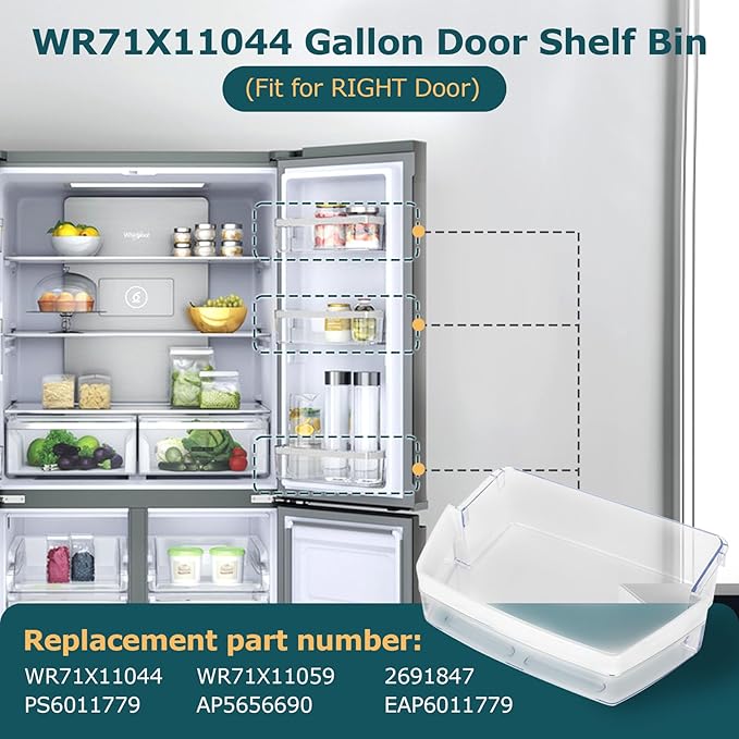WR71X11044 WR71X11059 Refrigerator Door Shelf Bin (Right)，Compatible with GE Refrigerator Replacement Shelves Replaces PS6011779,AP5656690,2691847,EAP6011779 Fridge Door Shelf & Refrigerator Parts