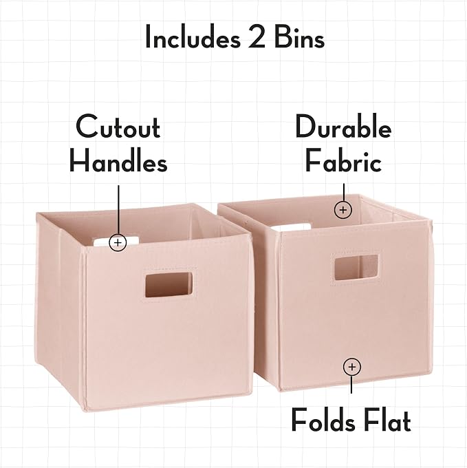 RiverRidge Folding Storage Bins - 2-pack of 10in Tall Soft Pink Cubes | Fabric Bins, Set of 2 Storage Cubes, Cut-out Handles, Playroom Closet Organizer, Collapsible Cubby with Bottom Board Insert