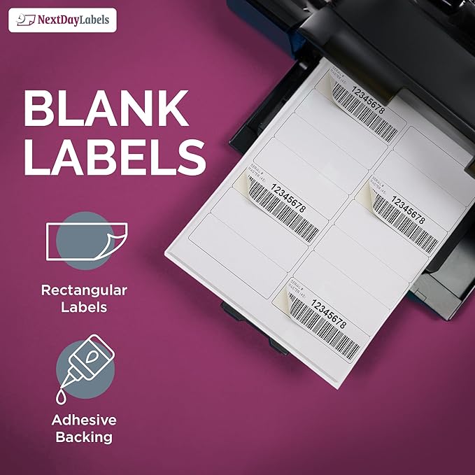 NextDayLabels – 4" x 1-1/3" Rectangular Sticker Labels for Printer - White Laser/Inkjet Printer Labels Return Address Labels Shipping Label Stickers (25 Sheets, 14 Per Sheet, 350 Labels)