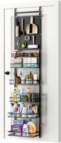 mustry Over The Door Organizer, Door Organizer Hanging with 2 PegBoards and 6 Adjustable Baskets, Back of Door Storage for Pantry, Bathroom, Laundry Room, Metal