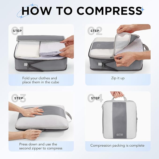 OlarHike 10 Set Compression Packing Cubes for Travel Essentials,Compressible Expandable Space Saver Bags for Organizing Clothes,Luggage Suitcase Garment Bags with Over 1000 pcs Mesh Holes(Gray)