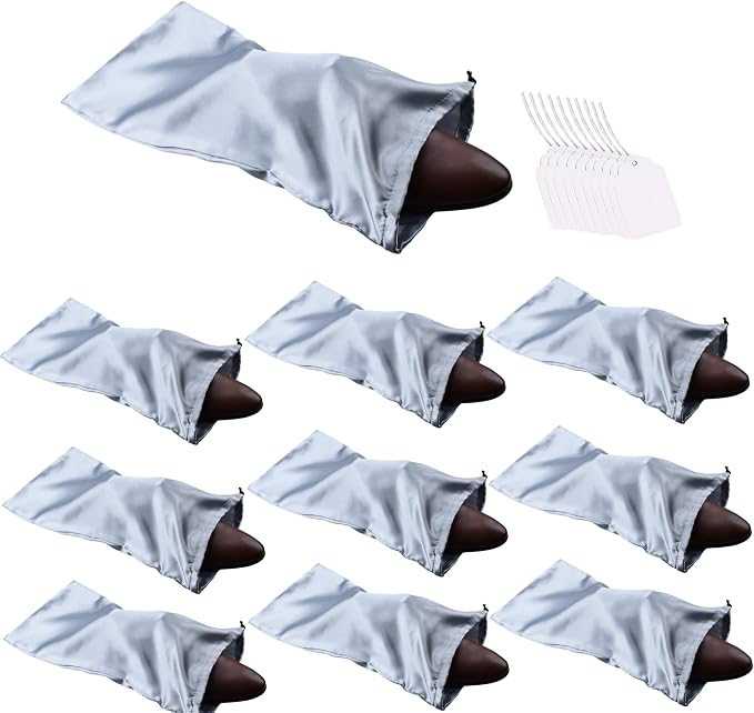 GONGKANGYUAN 10 Pack Shoe Bags for Travel Satin Fabric Shoe Bag with Drawstring for Men Women Travel Protecting Storing Shoes (Grey)