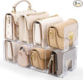 2 Pack Acrylic Purse Organizer for Closet, 8-Slot Bag & Purse Organizer, No Assembly, Clear Handbag Storage Shelf .for Shelf Divider Handbags, Clothes, Sweater