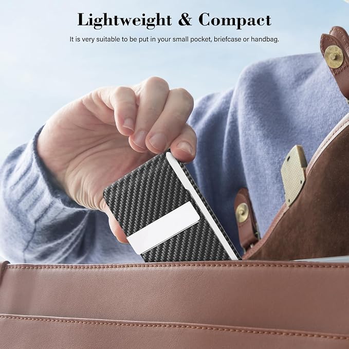 2Pack Leather Stainless Steel Business Card Holder, Metal Slim Business Card Case for Women or Men, Pocket Business Card Carrier with Prints, Magnetic Closure, RFID Blocking