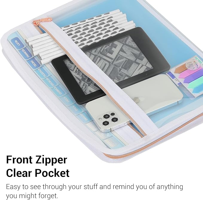 Mukawa 13 Pocket Zippered Expanding File, Zippered Accordion File Organizer, Accordion Folder with Zipper for Documents Letter Size A4 Papers (Blue)