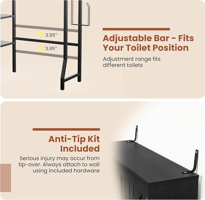 31" Over The Toilet Storage Cabinet with Barn Door,Bathroom Organizers and Storage with Adjustable Shelves, Farmhouse Over Toilet Organizer for Bathroom,Restroom,Laundry,Black