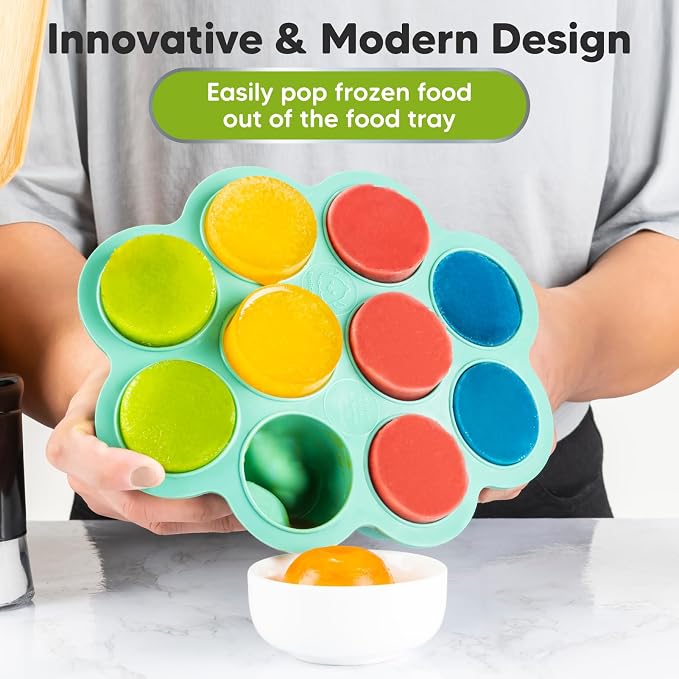 KeaBabies Silicone Food Freezer Trays with Lid, 2oz x 10 Pods (Alpine Green)