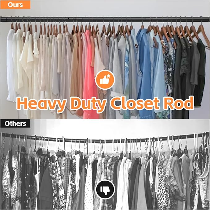 Closet Rods for Hanging Clothes, Heavy Duty Closet Rod 17-96 Inch Adjustable Clothes Hanging Bar Metal Shower Curtain Rods for Closet, Wardrobes, Bathroom, Windows