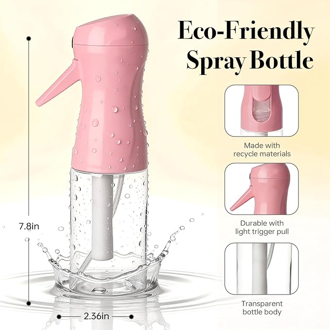 3Pcs Continuous Spray Bottles For Hair,Ultra Fine Mister for Hair Styling, Plants, Cleaning, Salon, Misting & Skin Care (200ml Blue+Pink+Clear)