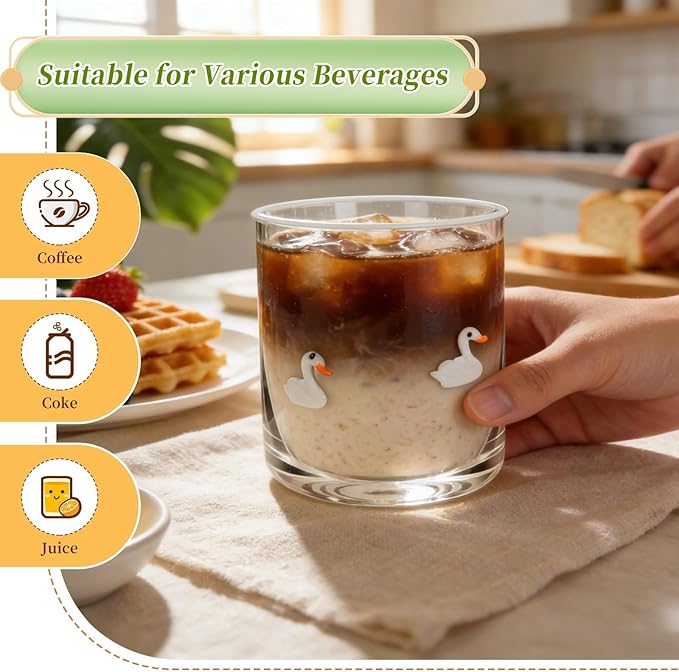 14 Ounce Icon Juice Glasses, Aesthetic Cocktail & Old Fashioned Drinking Glasses, Iconic Clear Glass Cups for Women, Sister, Friend & Party Gifts (Swan)