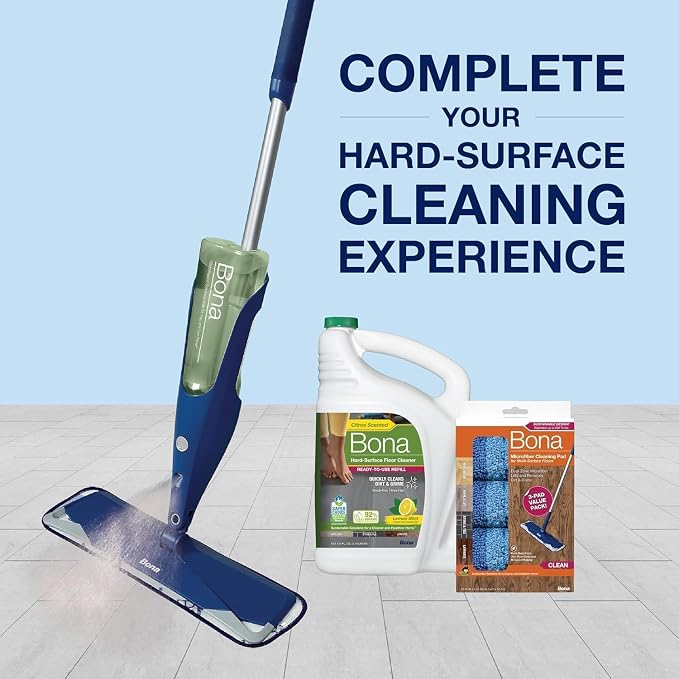 Bona Multi-Surface Floor Cleaner Refill - 128 fl oz - Lemon Mint | Residue-Free Floor Cleaning Solution Refill for Spray Mop and Spray Bottles - Use on Stone, Tile, Laminate, and Vinyl Floors