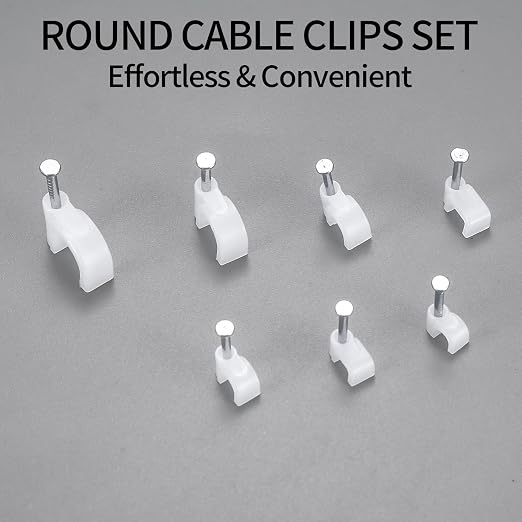 700 Pcs Cable Clips with Steel Nails, Cable Wire Cord Management Clips, White Ethernet Cable/Coax Cable/Cable Cord Holder Staples Clips with Tacks Nails for Wall, 4mm 5mm 6mm 8mm 10mm