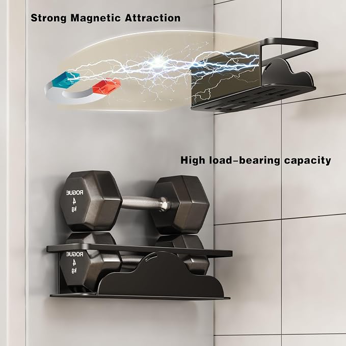 VOLPONE 4 Pack Magnetic Spice Rack for Refrigerator Metal Magnetic Shelf for Fridge and Magnetic Pen Holder Heavy Duty Fridge Magnet Organizer Black