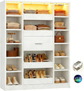 Besiost 40" Closet System with LED Lights, Wooden Closet Organizer System with Drawers & Shelves, Versatile Closet Storage Tower for Walk-in Closets, Shoe Rack and Handbag Storage Cabinet, White