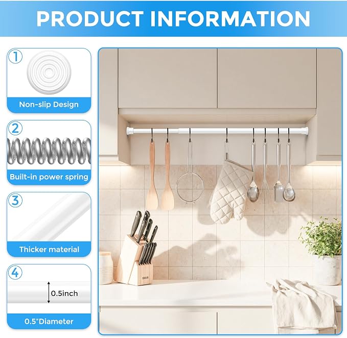 6 Pack Small Tension Rod 18 to 28 Inch White Tension Curtain Rod Adjustable Spring Curtain Rods No Drilling Expandable Pressure Short Curtain Rods for Windows,Closets,Doorway,Kitchen