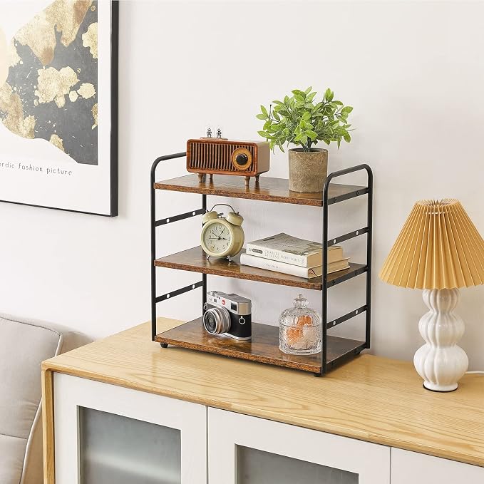 IBUYKE Counter Shelf,Kitchen Organization and Storage,Brown TWJ001H | 3-Tier Bathroom Countertop Organizer Tray Makeup Shelf Counter Standing Spice Rack Storage Shelf Cosmetic Holder