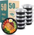 32oz Take Out Containers with Lids, 50 Pack, Black | BPA-Free Disposable Meal Prep Containers, Stackable Bento Boxes, Microwave Safe Bulk Lunch Food Containers