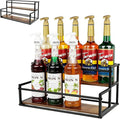 Coffee Syrup Rack Organizer -2 Tier 10 Syrup Bottles Holder Stand for Coffee Bar Kitchen Countertop,Stepped Display Shelf for Spices, Jars, Dressing Freestanding Storage Shelves Rustic Small Wine Rack
