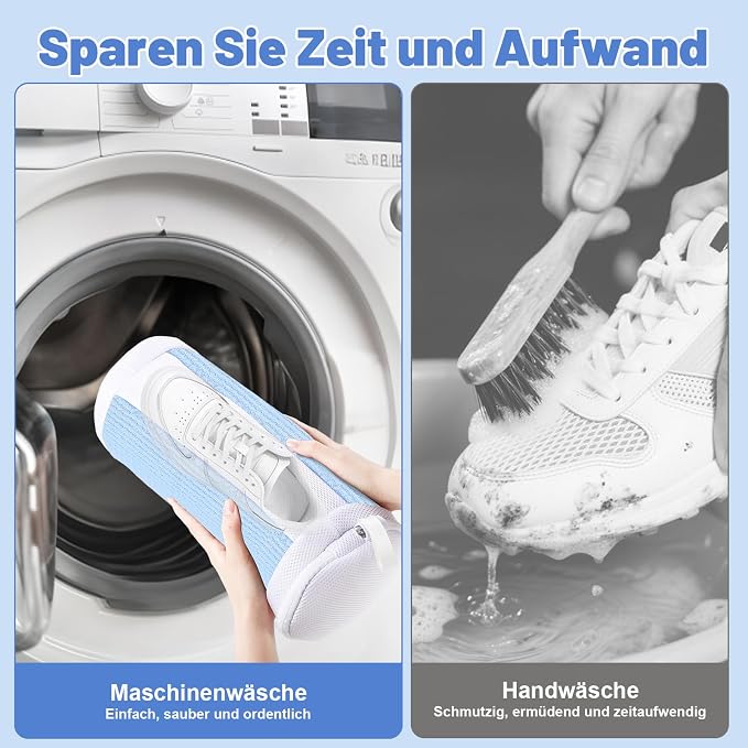 Dntorx 2 PCS Shoe Washing Machine Bags for Washer and Dryer, Blue + White | Reusable Laundry Shoe Bag, Hands Free, Hidden Self-locking Zipper, 360° Deep Cleaning, For Sneakers and All Shoes Types