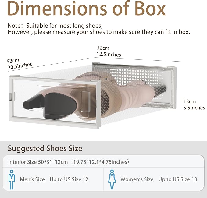 8 Pack Stackable Shoe Storage Boxes, Plastic Shoe Organizer Drawers Bins for Closet, Ventilated Shoe Containers with Lids for Sneakers, Heels and Boots, Clear